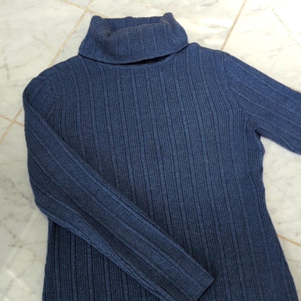 Escada Blue Ribbed Turtleneck Sweater